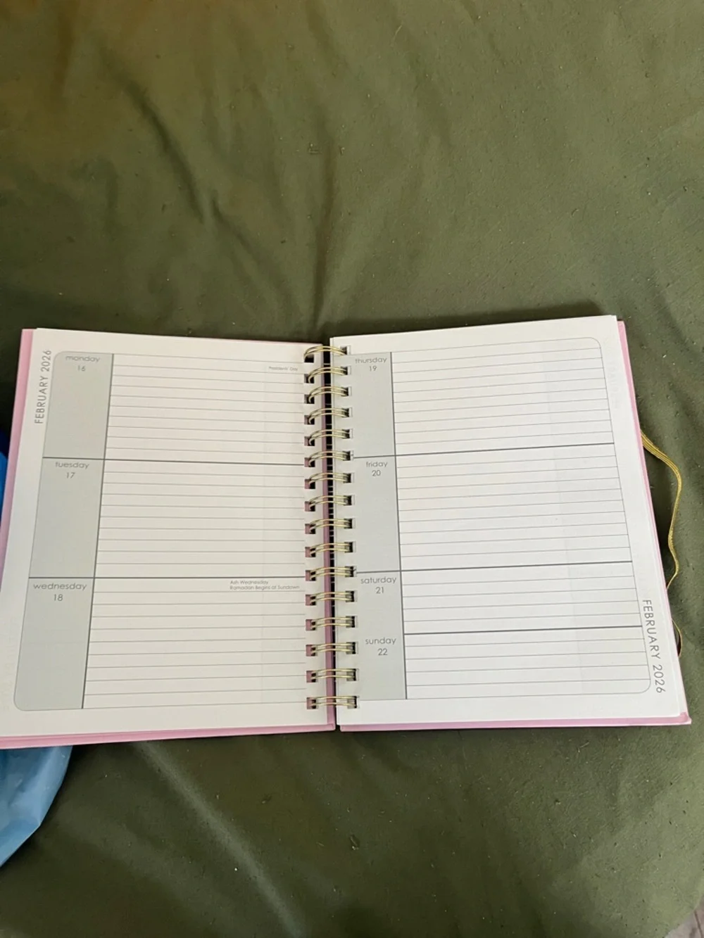 Grace Pink Bow Lavender 2026 Monthly Agenda